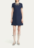 jocelyn rhinestone Embroidered Crepe mini Dress in navy blue Avalabel