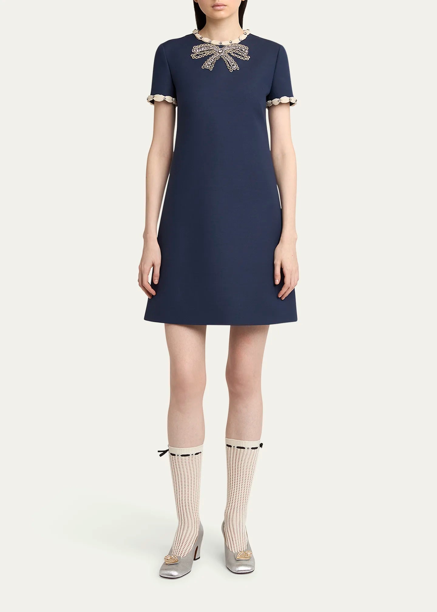jocelyn rhinestone Embroidered Crepe mini Dress in navy blue Avalabel