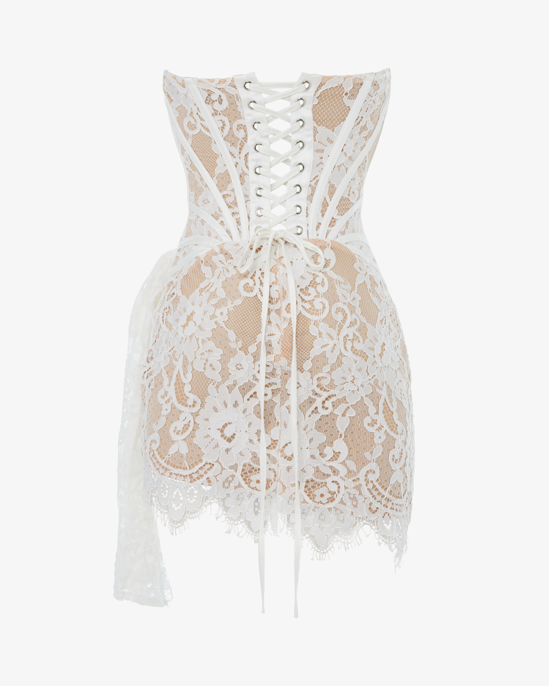 White Lace Corset Draped Mini Dress Avalabel