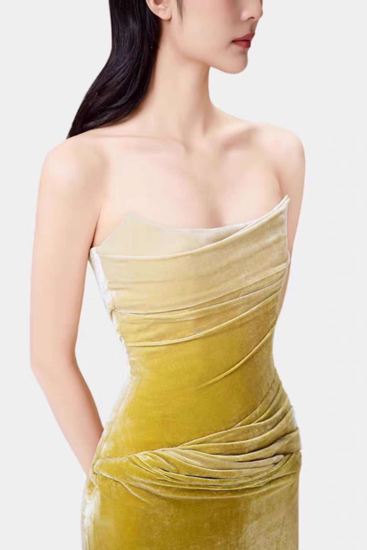 Ombre Velvet Strapless Draped Ruched Dress Avalabel