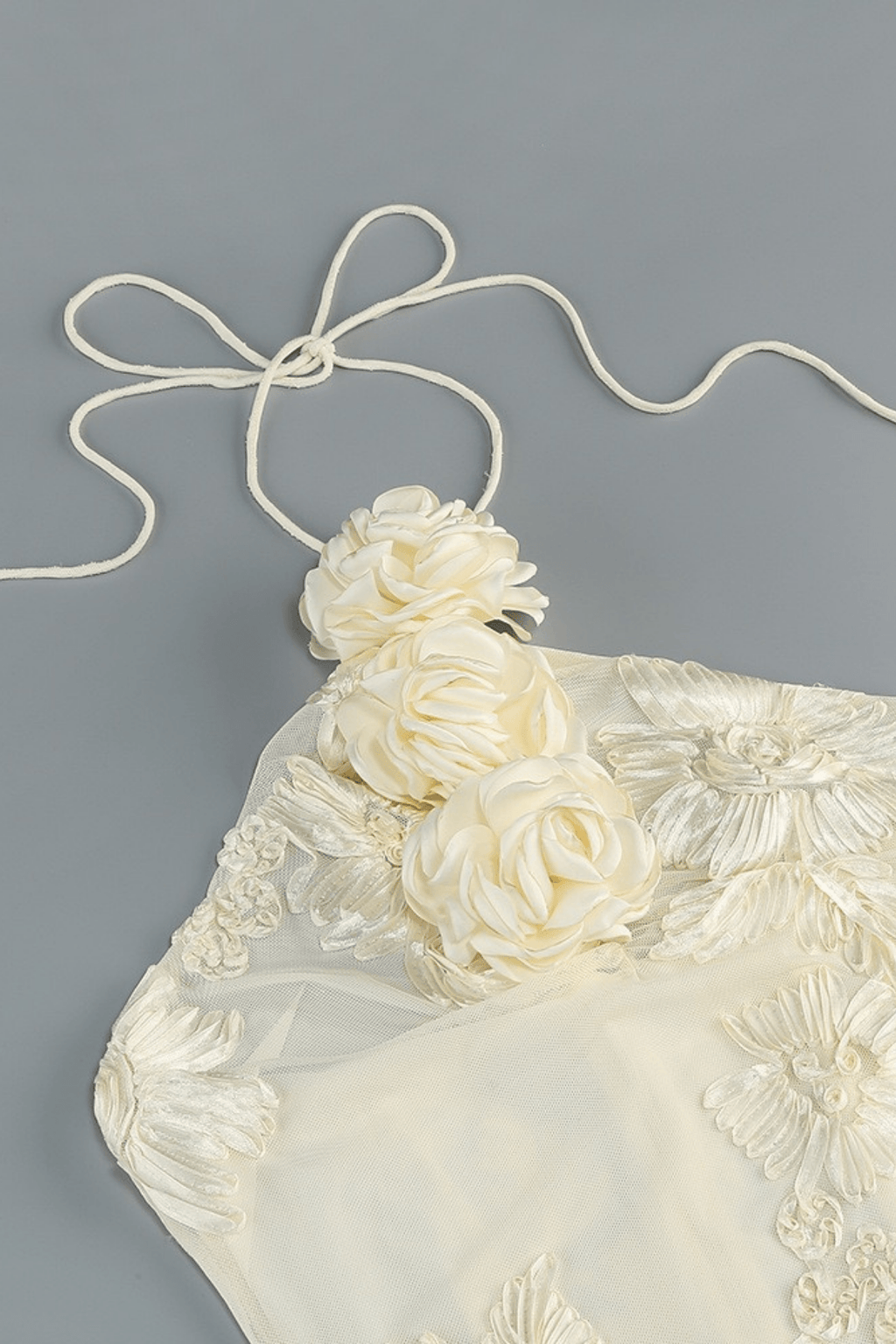 Jenny Cream Halter 3D Floral Mermaid Dress Avalabel