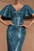 Diana Sequin Mermaid V‑Neck Flutter Sleeve Formal Dress Avalabel