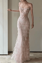 Serena Off-Shoulder 3D Floral Beaded Fringe Mermaid Maxi Dress - Avalabel