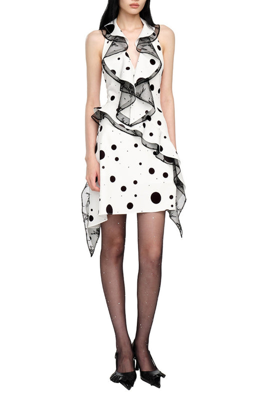 Phoenix Ruffled Polka Dot Backless Mini Dress in White