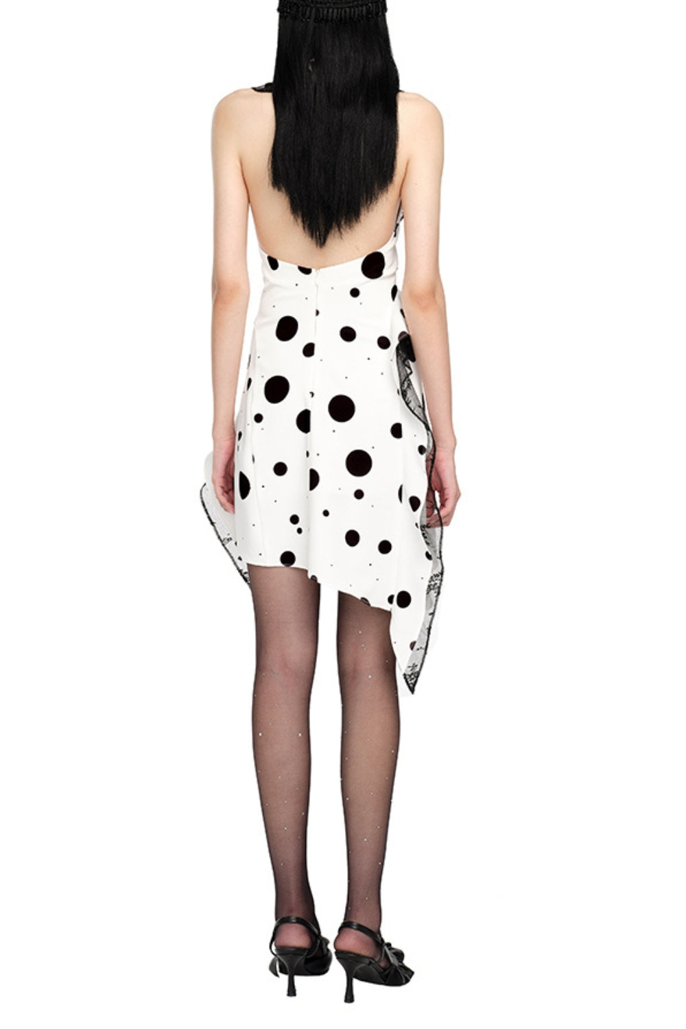 Phoenix Ruffled Polka Dot Backless Mini Dress in White