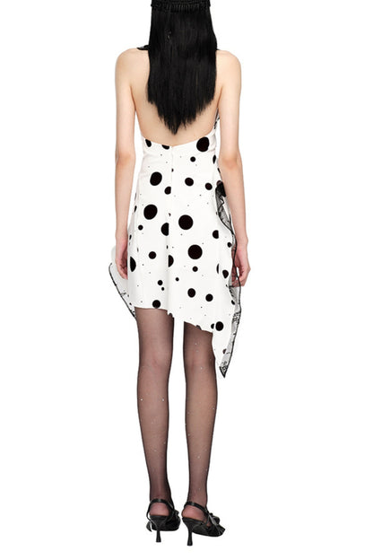 Phoenix Ruffled Polka Dot Backless Mini Dress in White