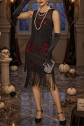 Olive Vintage Flapper Fringe Sleeveless Dress Avalabel