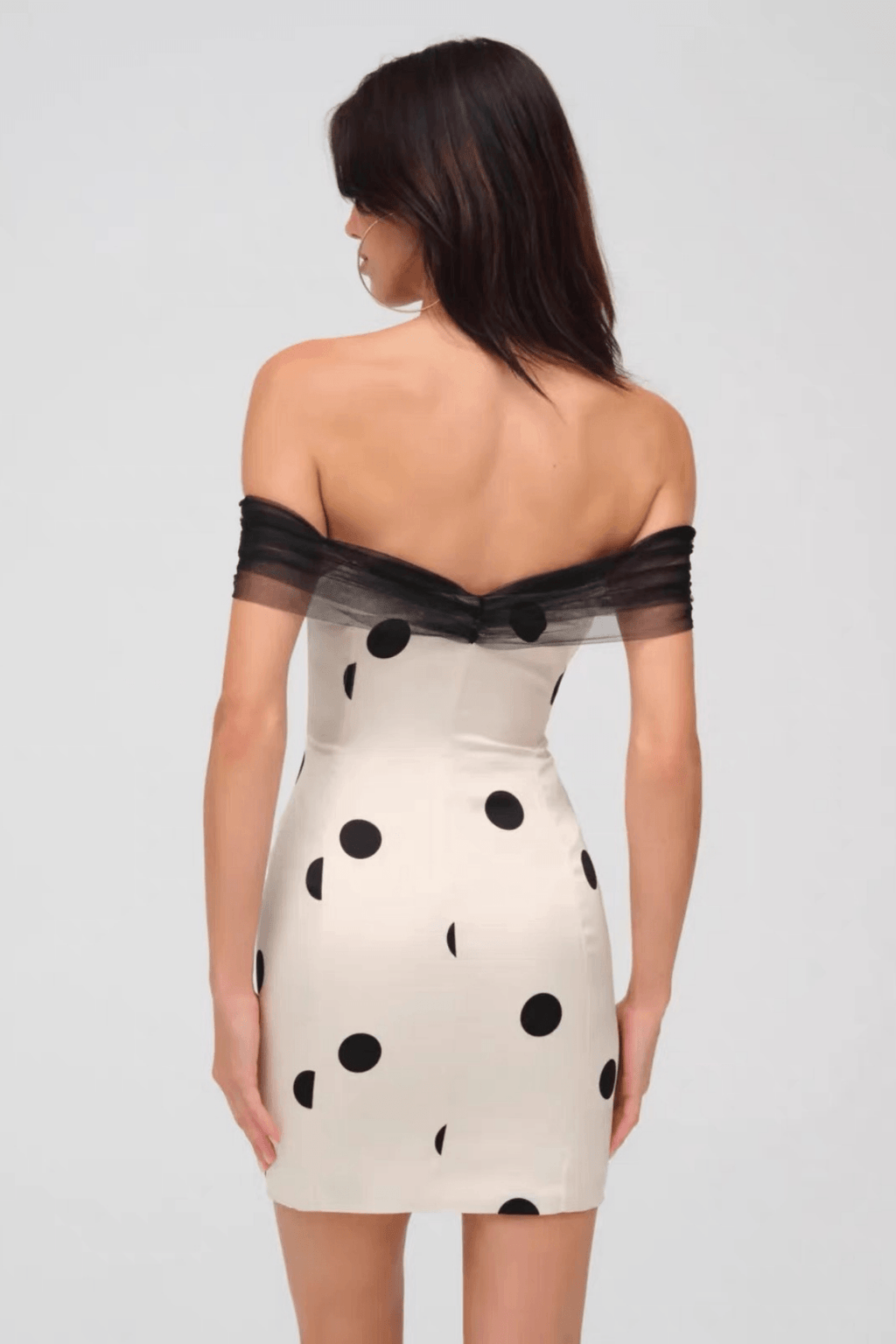 Sophia Ivory Polka Dot Off Shoulder Bow Mini Dress