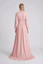 Karin Pink Long Sleeve High Low Ruffle Maxi Dress Avalabel