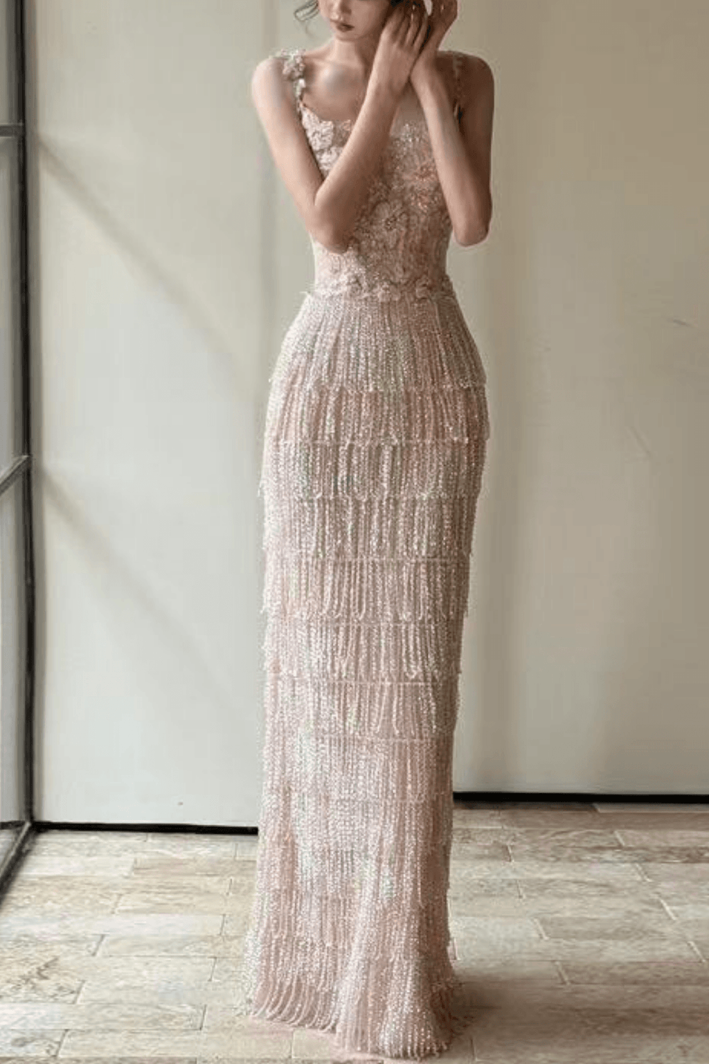 Serena Off-Shoulder 3D Floral Beaded Fringe Mermaid Maxi Dress - Avalabel