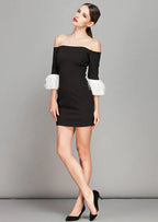 nicole strapless feather sleeve mini dress in black Avalabel