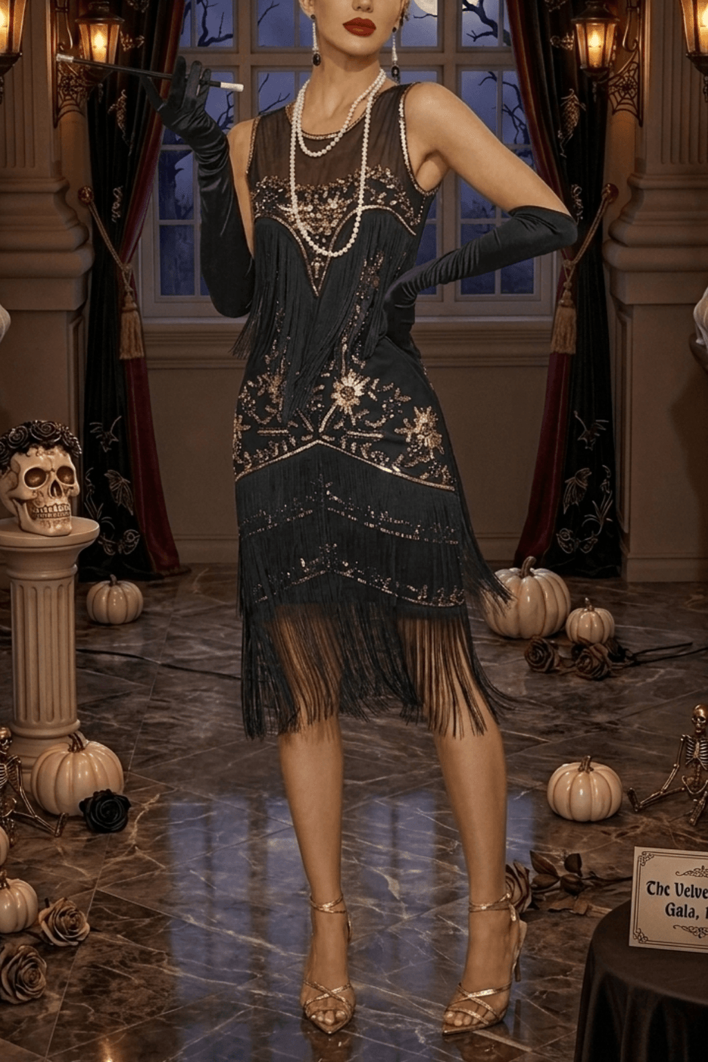 Olive Vintage Flapper Fringe Sleeveless Dress Avalabel