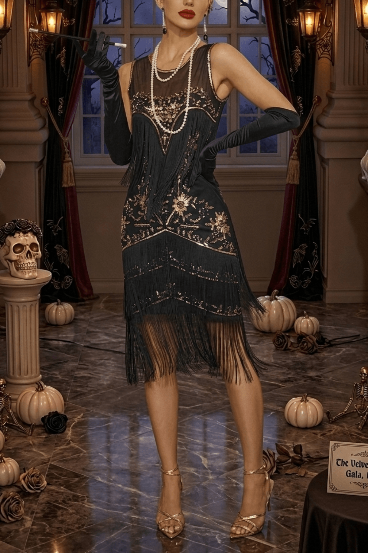 Olive Vintage Flapper Fringe Sleeveless Dress Avalabel