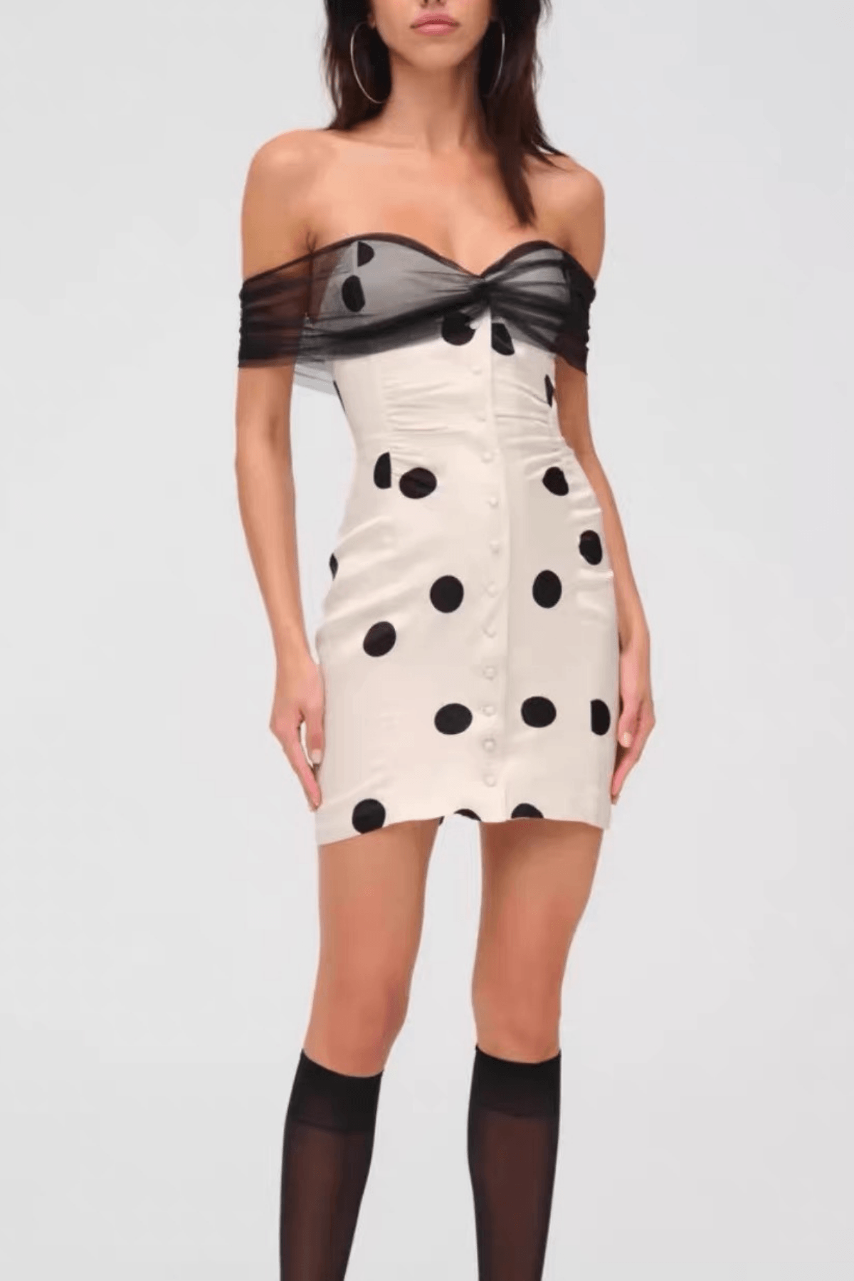 Sophia Ivory Polka Dot Off Shoulder Bow Mini Dress