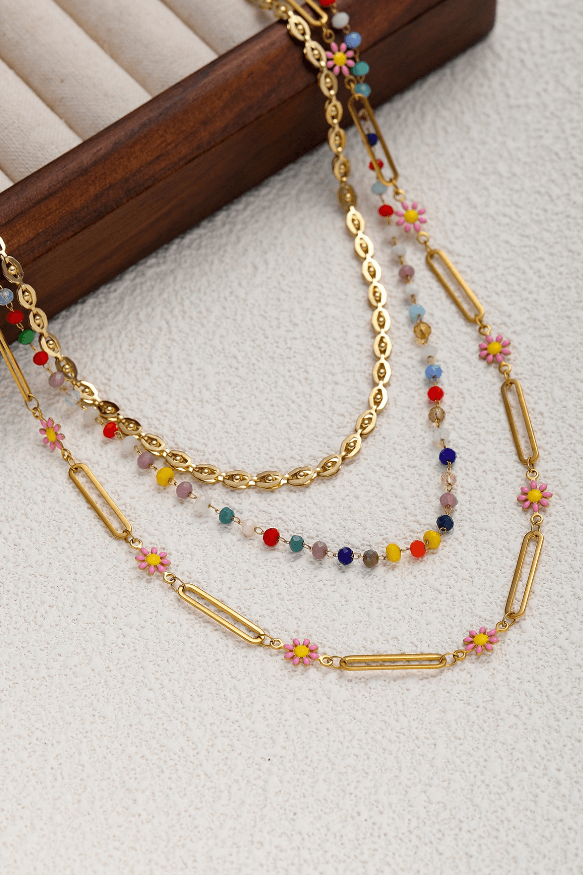 Gold Layered Colorful Beaded Chain Necklace Avalabel