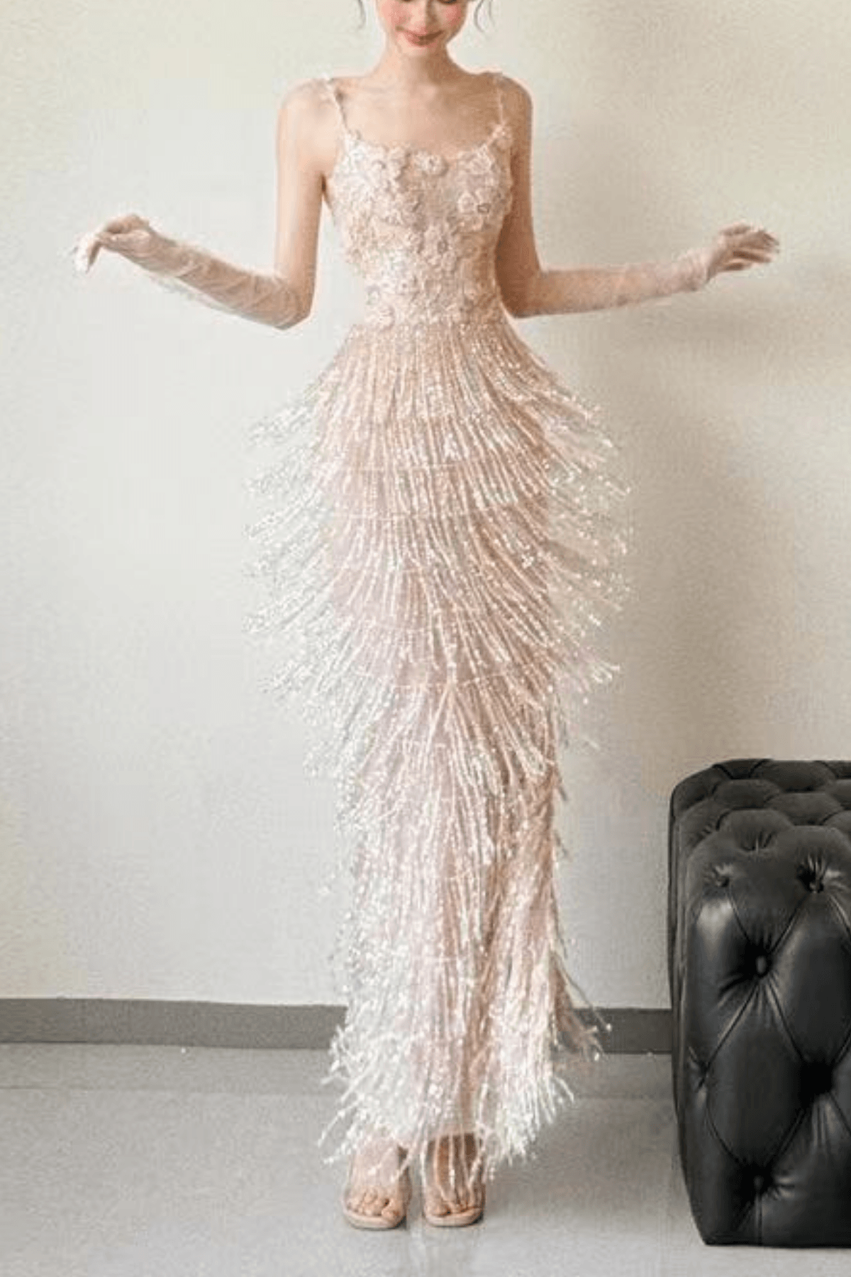 Serena Off-Shoulder 3D Floral Beaded Fringe Mermaid Maxi Dress - Avalabel