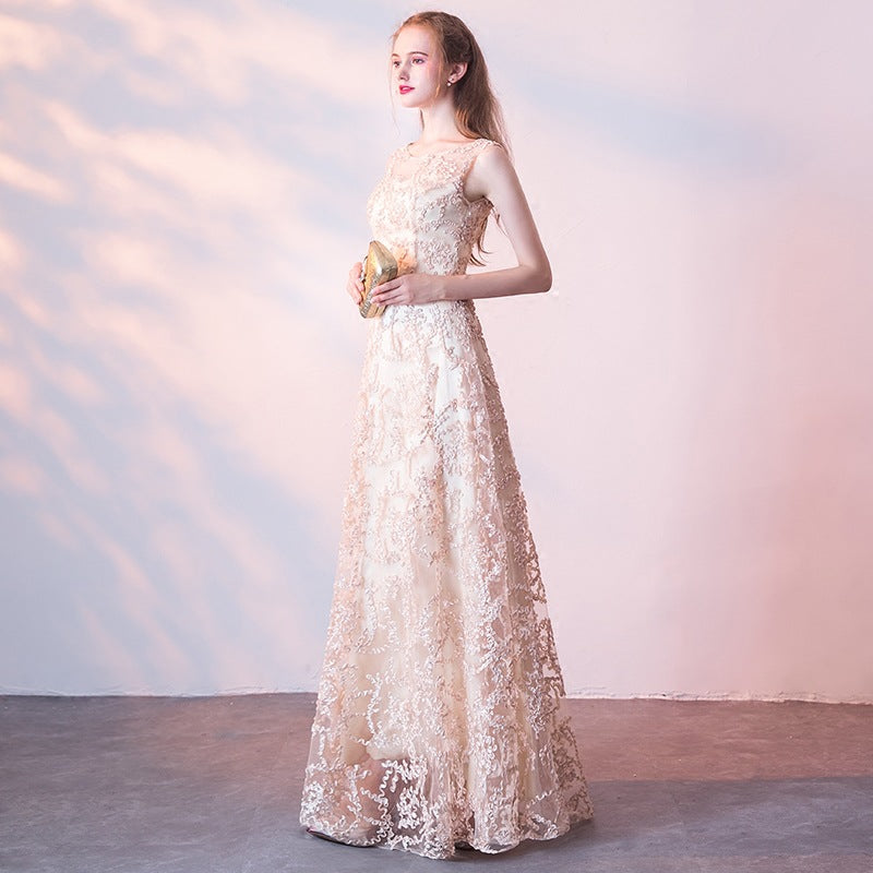 Queena Champagne Elegant Long Evening Gown Suitable for Banquets Maxi Dress Avalabel