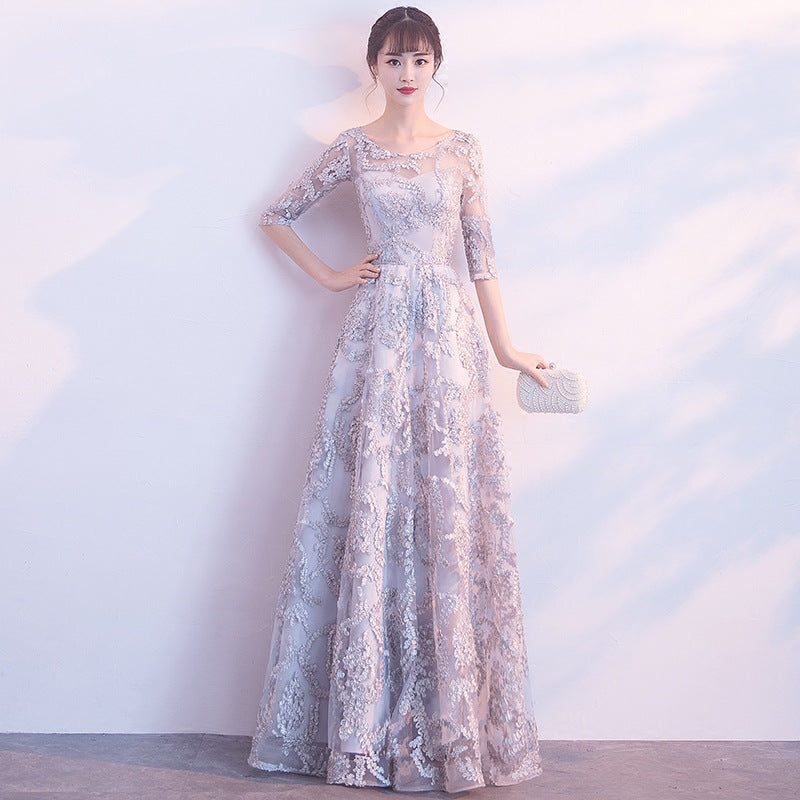 Queena Champagne Elegant Long Evening Gown Suitable for Banquets Maxi Dress Avalabel