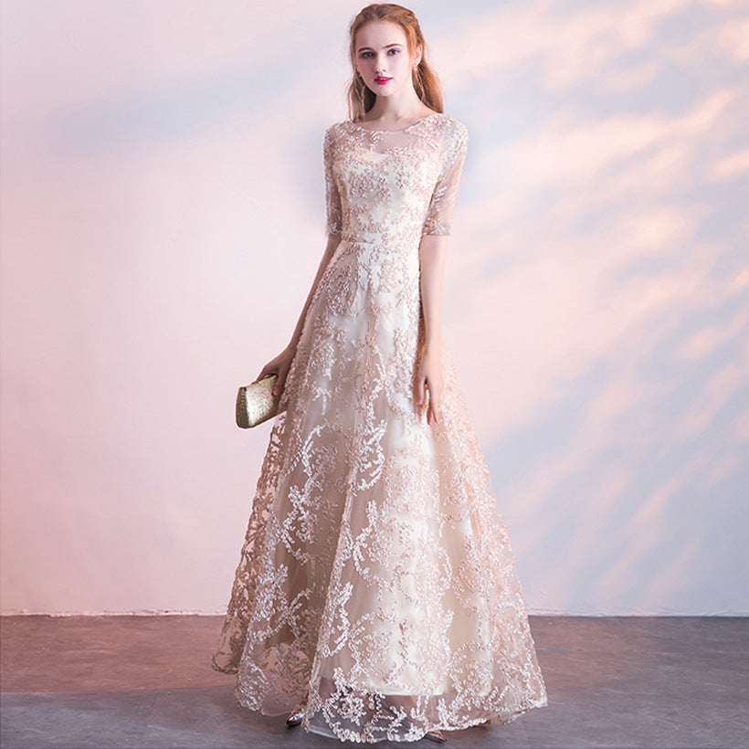 Queena Champagne Elegant Long Evening Gown Suitable for Banquets Maxi Dress Avalabel