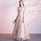 Queena Champagne Elegant Long Evening Gown Suitable for Banquets Maxi Dress Avalabel