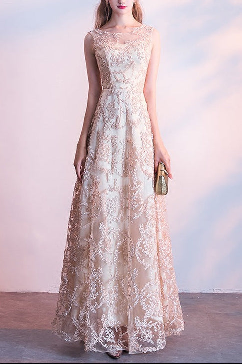 Queena Champagne Elegant Long Evening Gown Suitable for Banquets Maxi Dress Avalabel