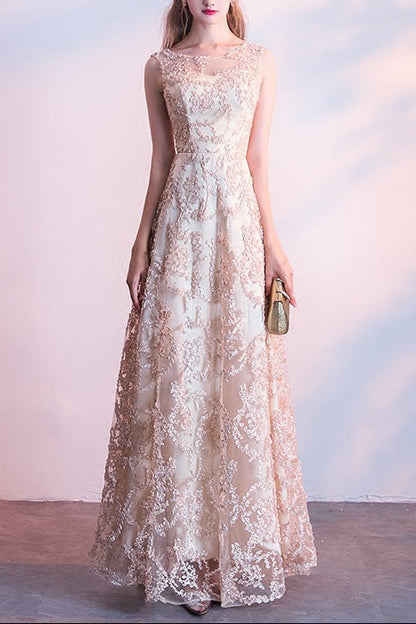 Queena Champagne Elegant Long Evening Gown Suitable for Banquets Maxi Dress