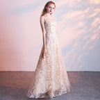 Queena Champagne Elegant Long Evening Gown Suitable for Banquets Maxi Dress Avalabel