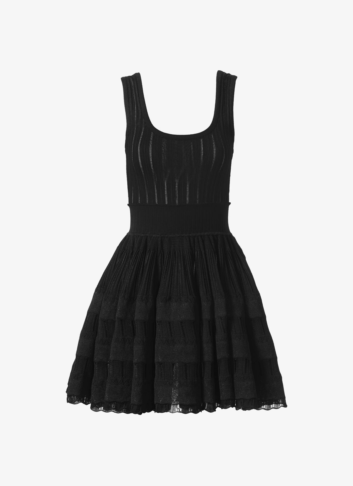 Ribbed Pointelle Knit Mini Dress in Black Avalabel