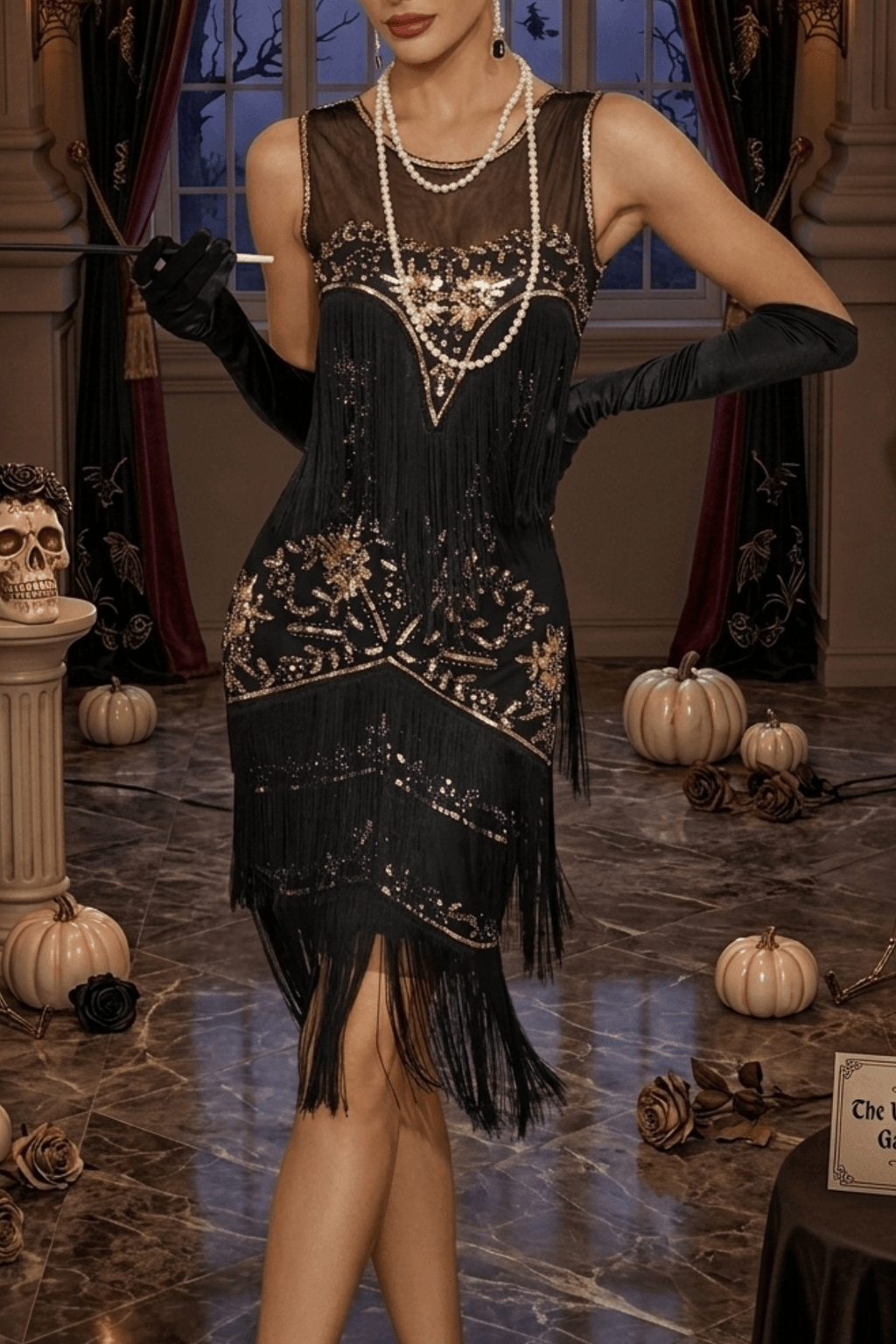 Olive Vintage Flapper Fringe Sleeveless Dress Avalabel