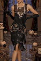 Olive Vintage Flapper Fringe Sleeveless Dress Avalabel