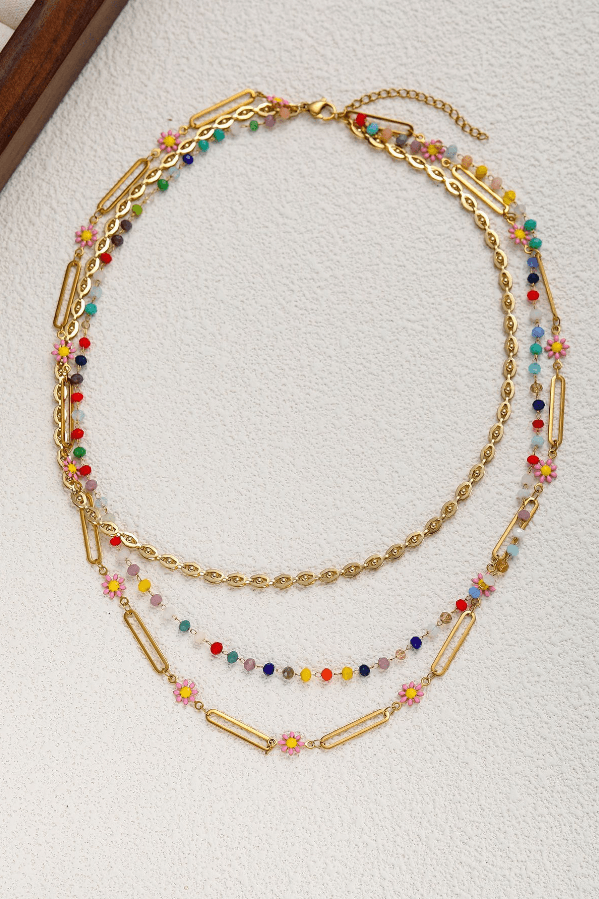Gold Layered Colorful Beaded Chain Necklace Avalabel