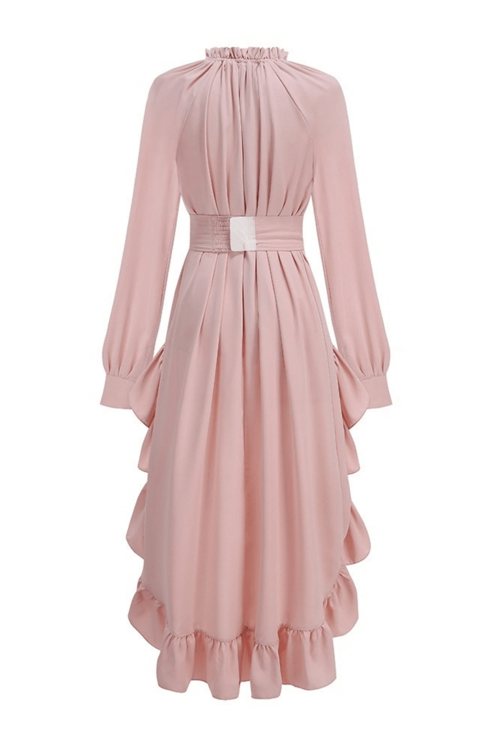 Karin Pink Long Sleeve High Low Ruffle Maxi Dress Avalabel