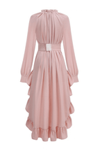 Karin Pink Long Sleeve High Low Ruffle Maxi Dress Avalabel