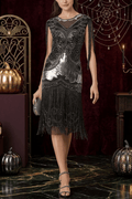 Olina Beaded Sequin Fringe Flapper Dress Avalabel