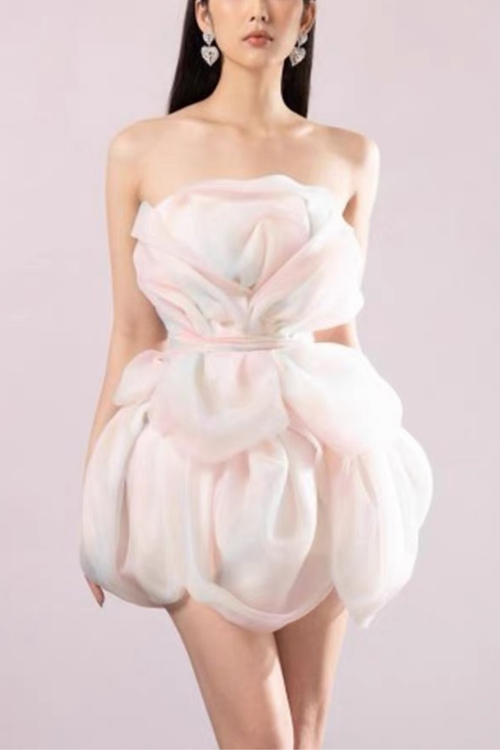 Aaliyah  Rainbow Strapless Puffed-Sleeve Mini Dress Avalabel