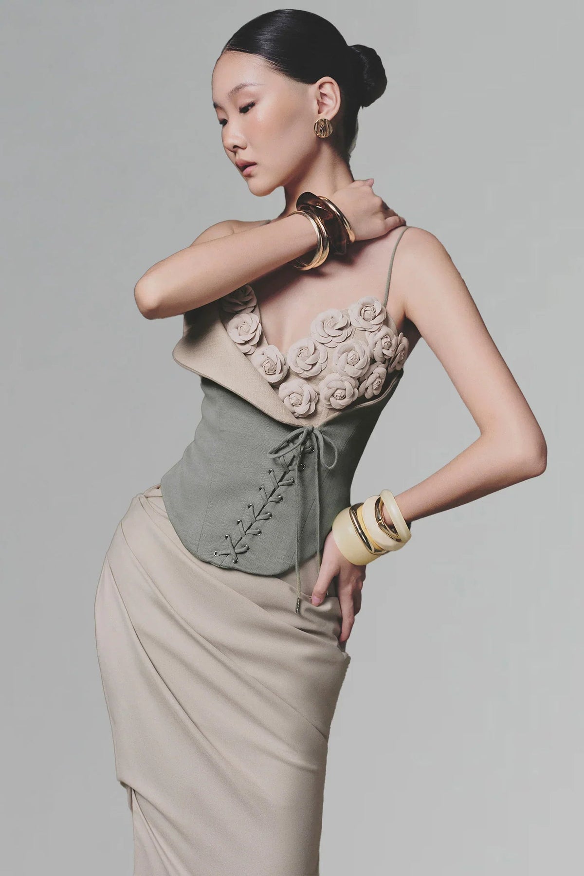 Emily Blue Mint Camellia Corset Top Avalabel