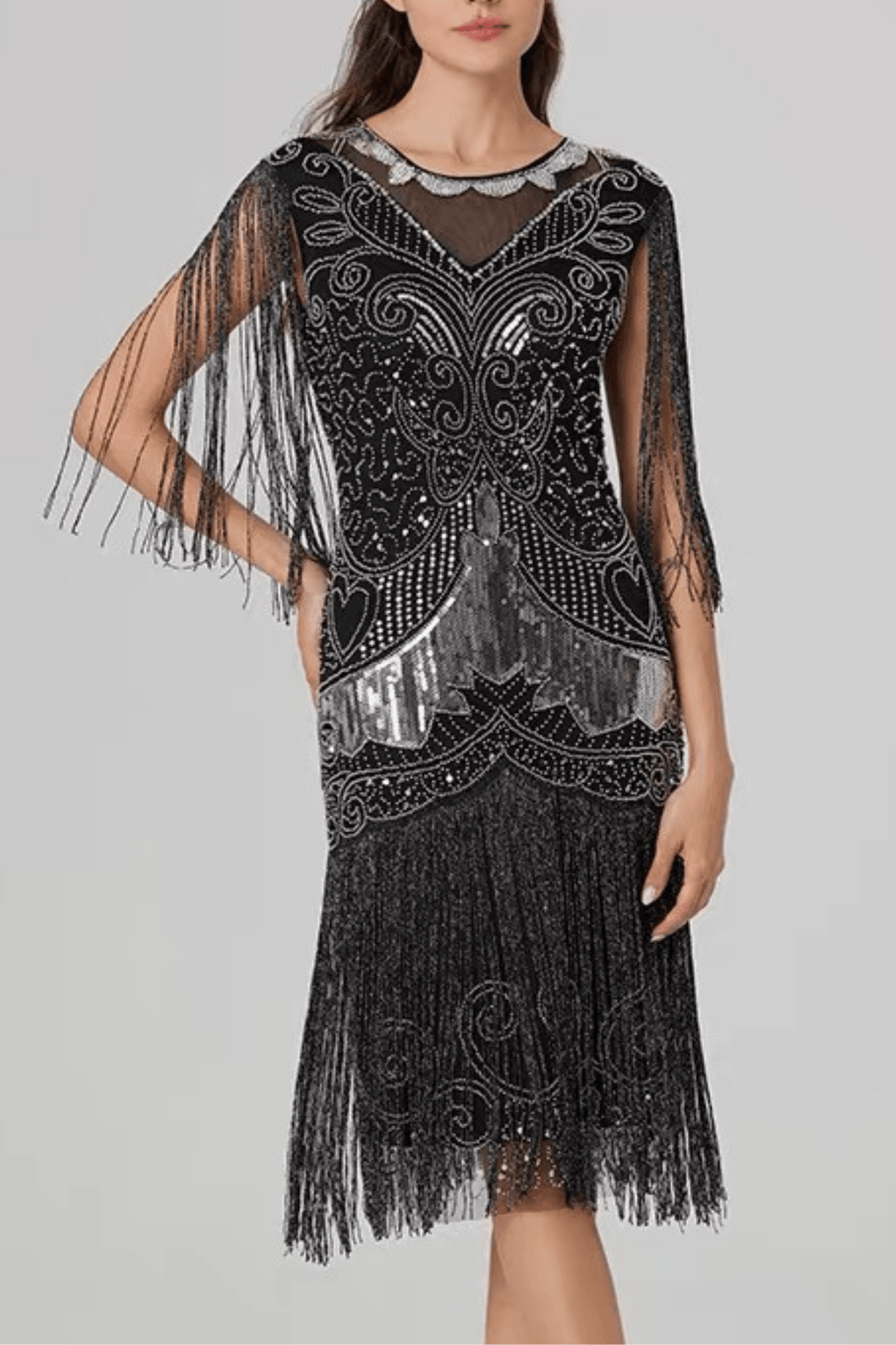 Olina Beaded Sequin Fringe Flapper Dress Avalabel