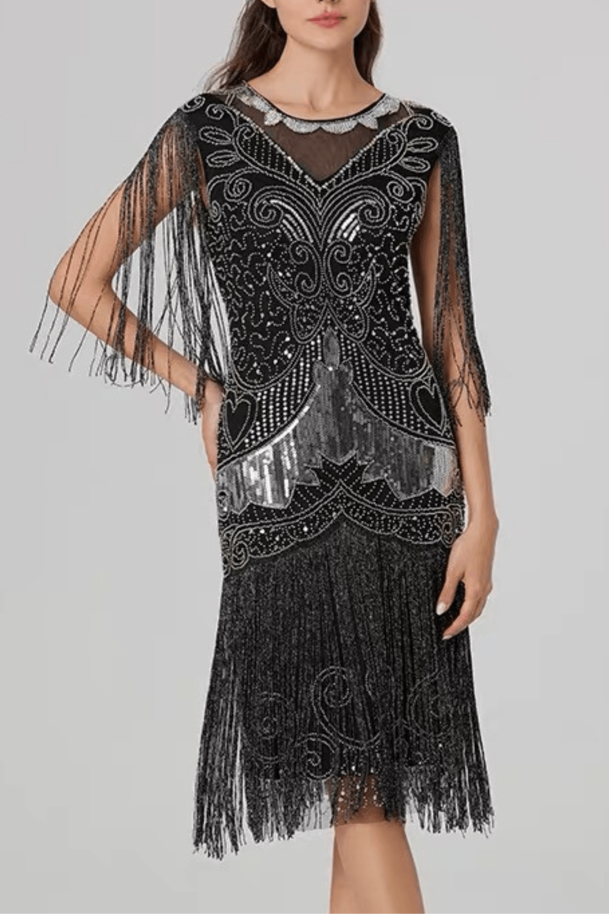 Olina Beaded Sequin Fringe Flapper Dress Avalabel
