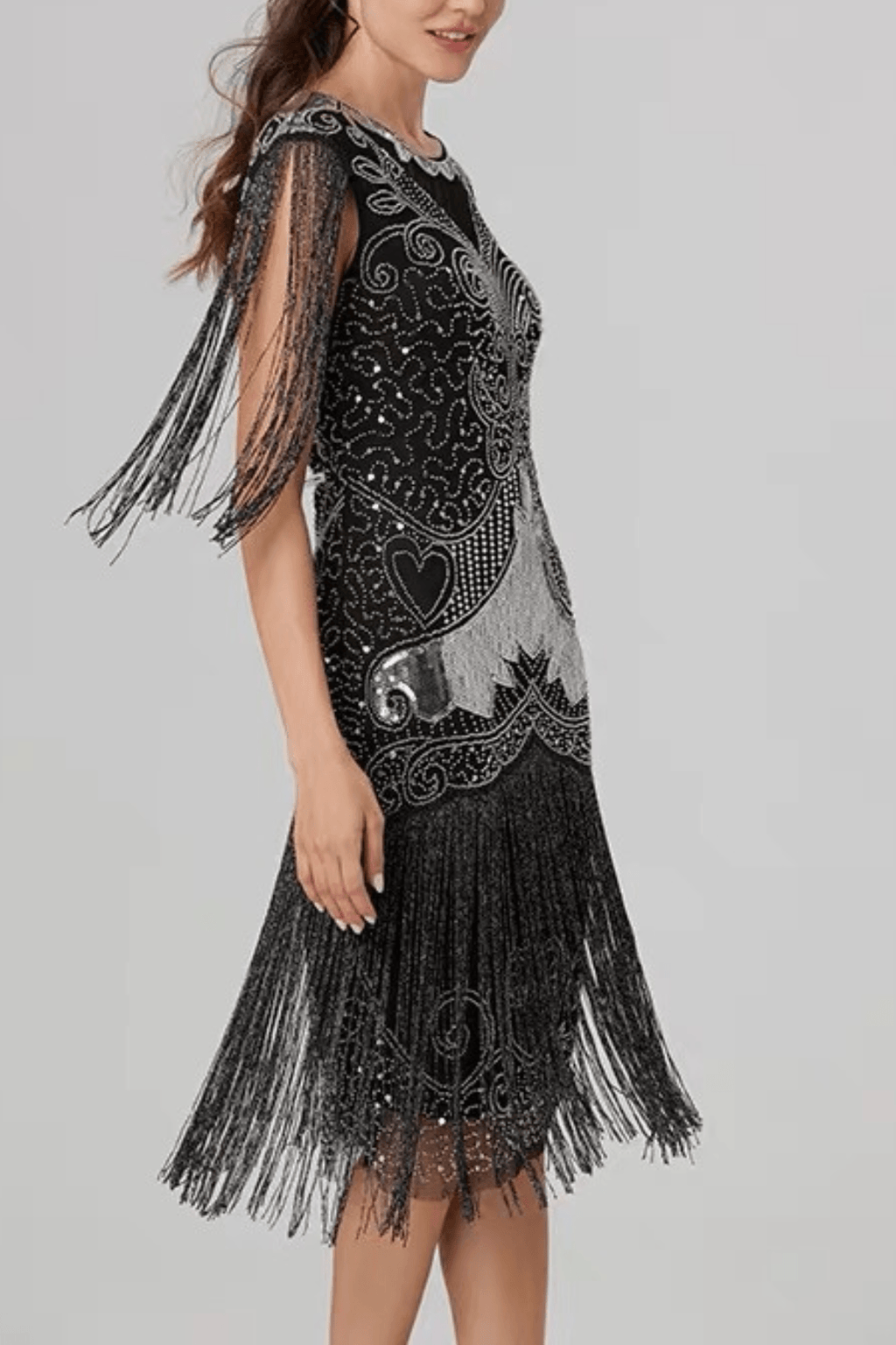 Olina Beaded Sequin Fringe Flapper Dress Avalabel