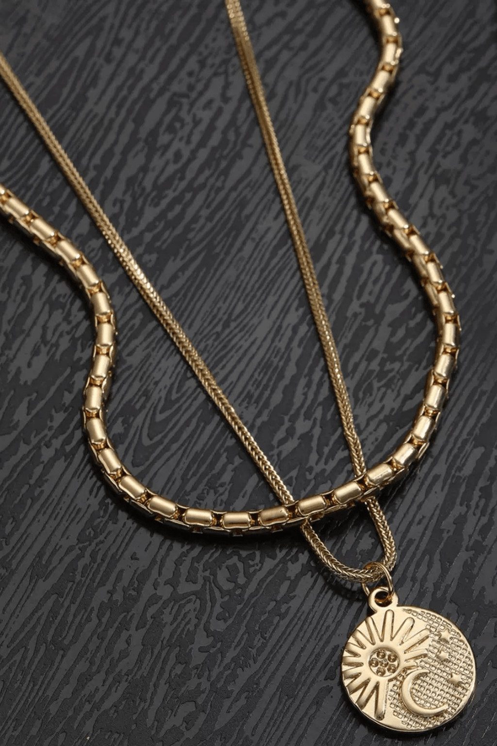 Sun Moon Coin Pendant Layered Gold Necklace Avalabel