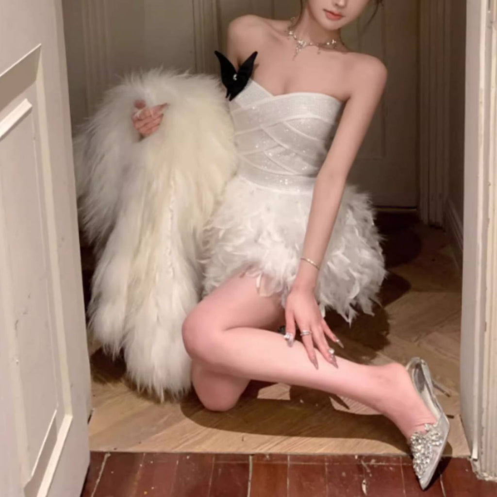 Alisa Feather Mini Dress Avalabel