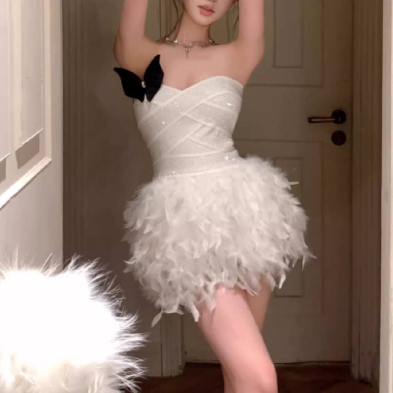 Alisa Feather Mini Dress Avalabel