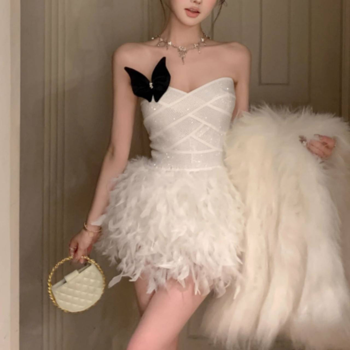 Alisa Feather Mini Dress Avalabel