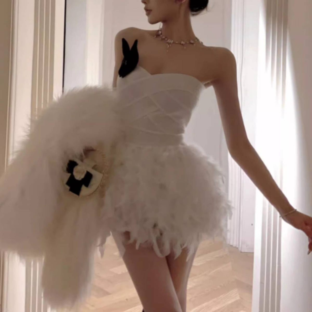 Alisa Feather Mini Dress Avalabel