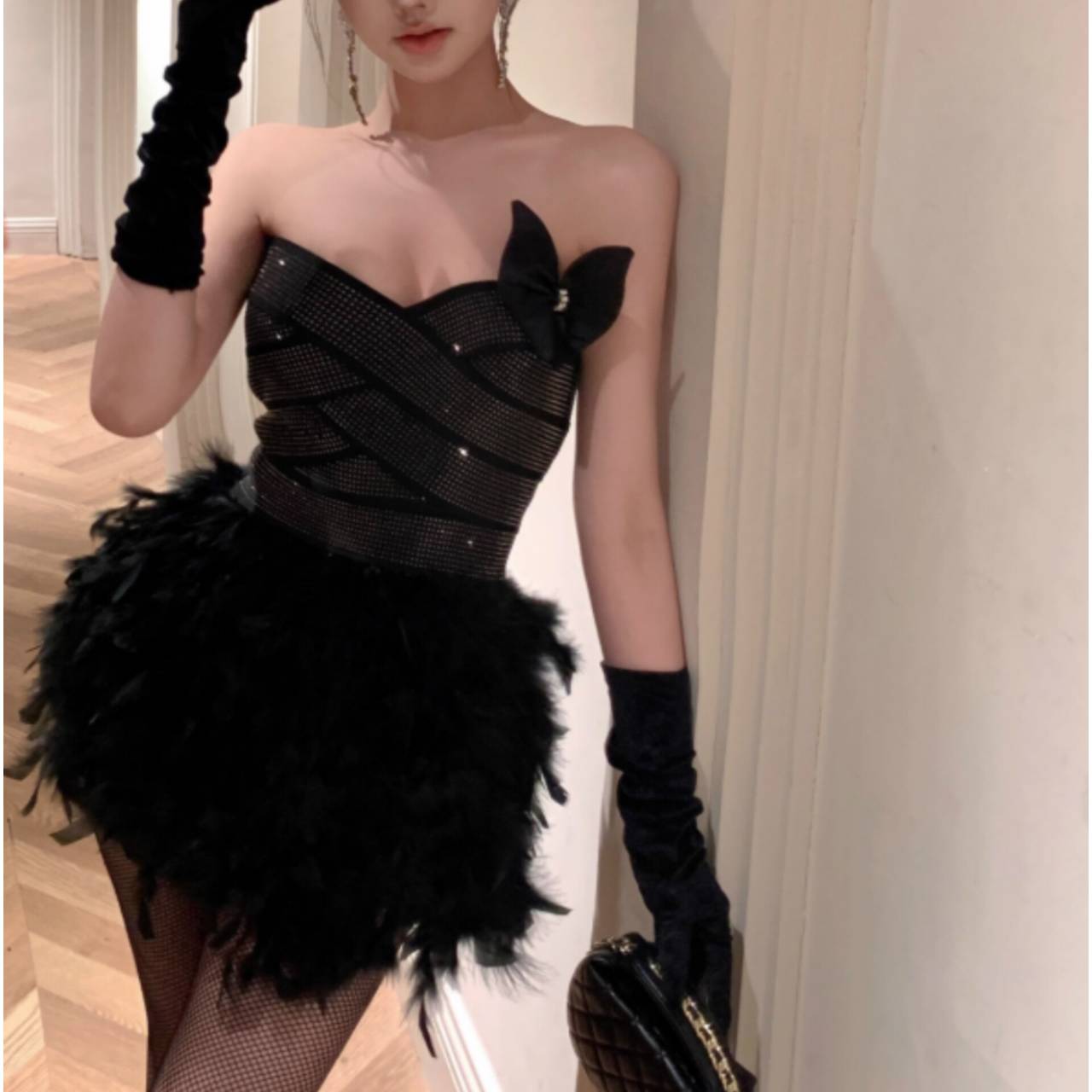 Alisa Feather Mini Dress Avalabel