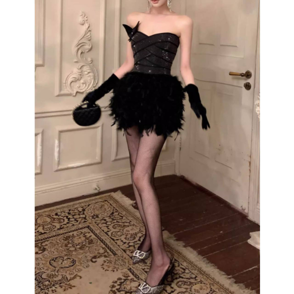 Alisa Feather Mini Dress Avalabel