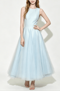 Amelia Light Blue Pleated A Line Midi Dress Avalabel