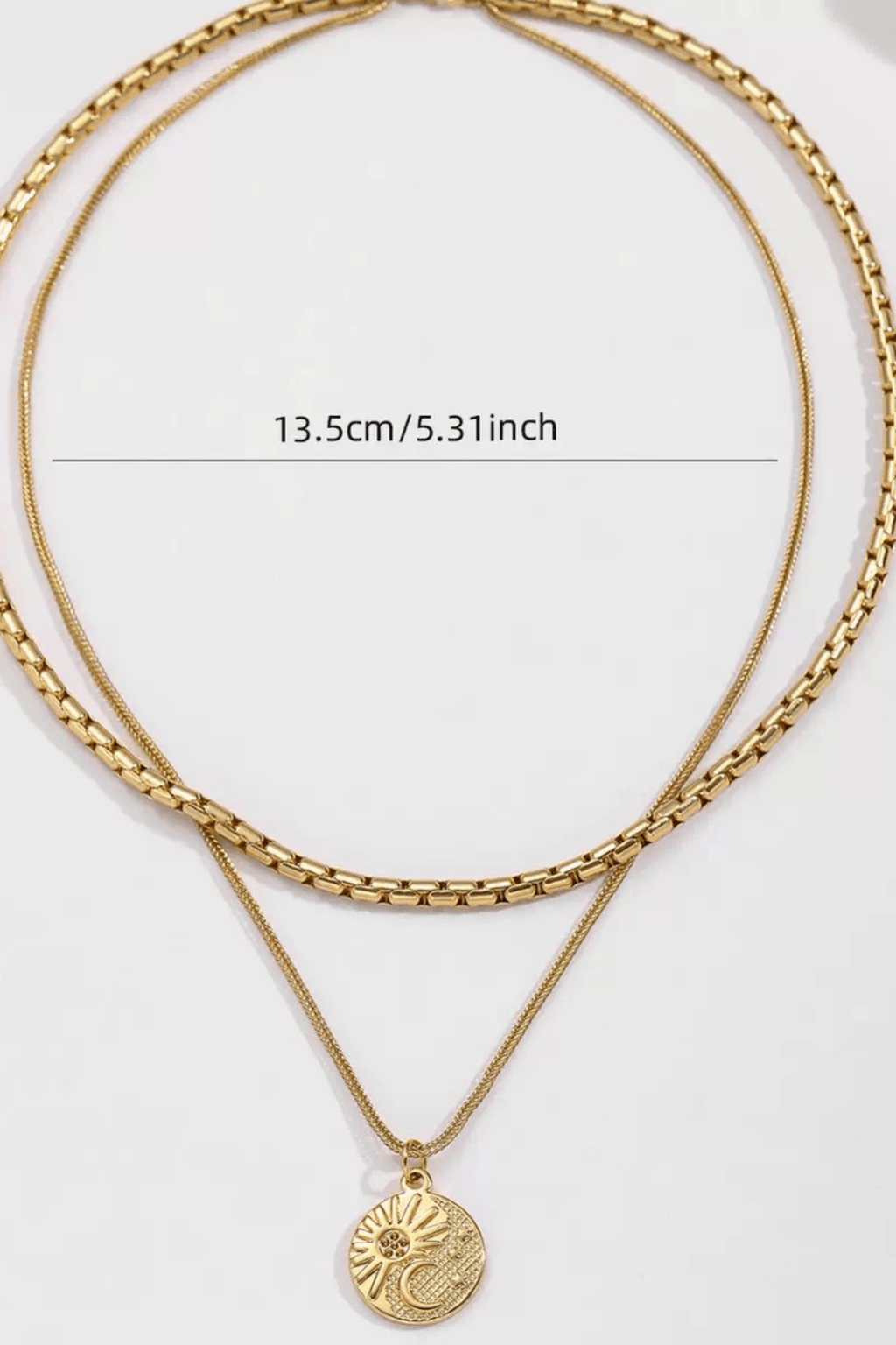 Sun Moon Coin Pendant Layered Gold Necklace Avalabel