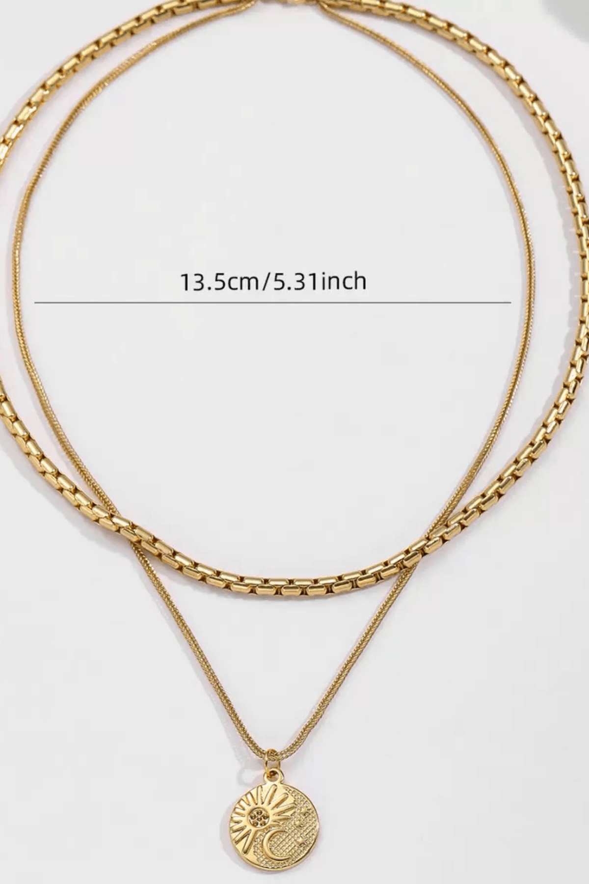 Sun Moon Coin Pendant Layered Gold Necklace Avalabel