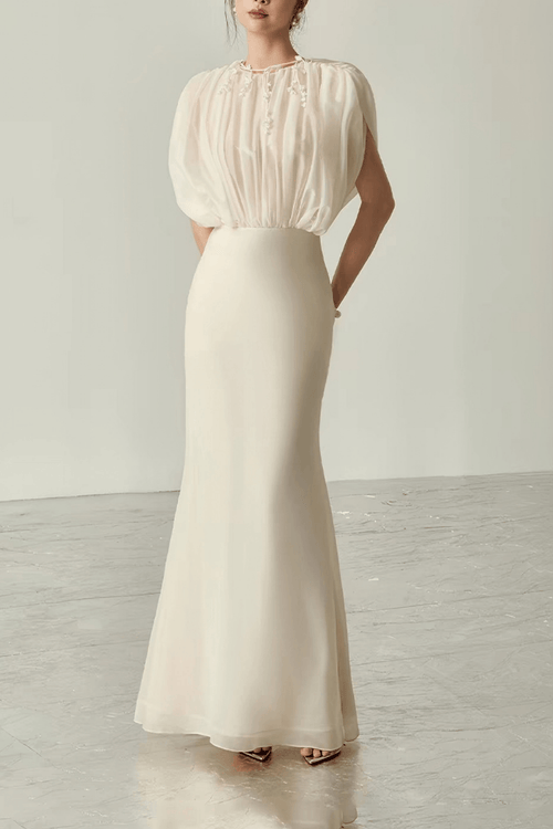 Brett White Chiffon Sleeve Mermaid Dress Avalabel